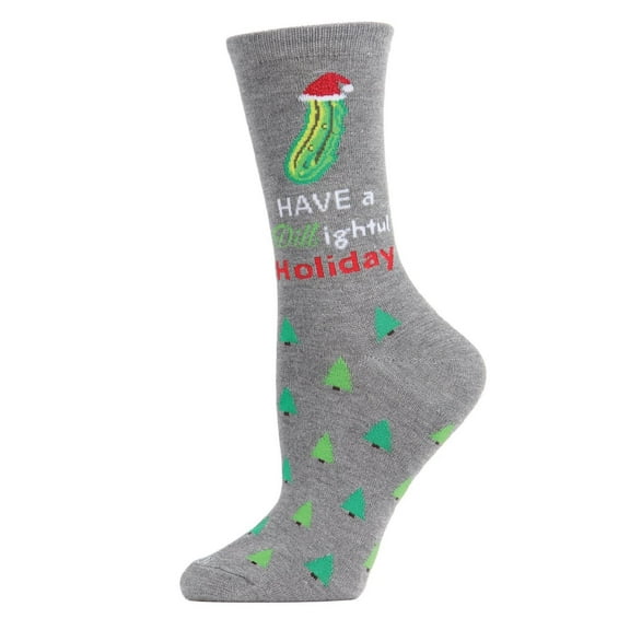 MeMoi Women's Dill-ightful Holiday Crew Socks - Womens - Female, 9-11, Medium Gray Heather