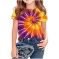 thumbnail image 5 of Short Sleeve Crew Neck T-Shirt for Girls Retro Spiral Tie Dye Print Top Daily Active Playwear Summer Vintage Fashion Wear for Teen, 5 of 5