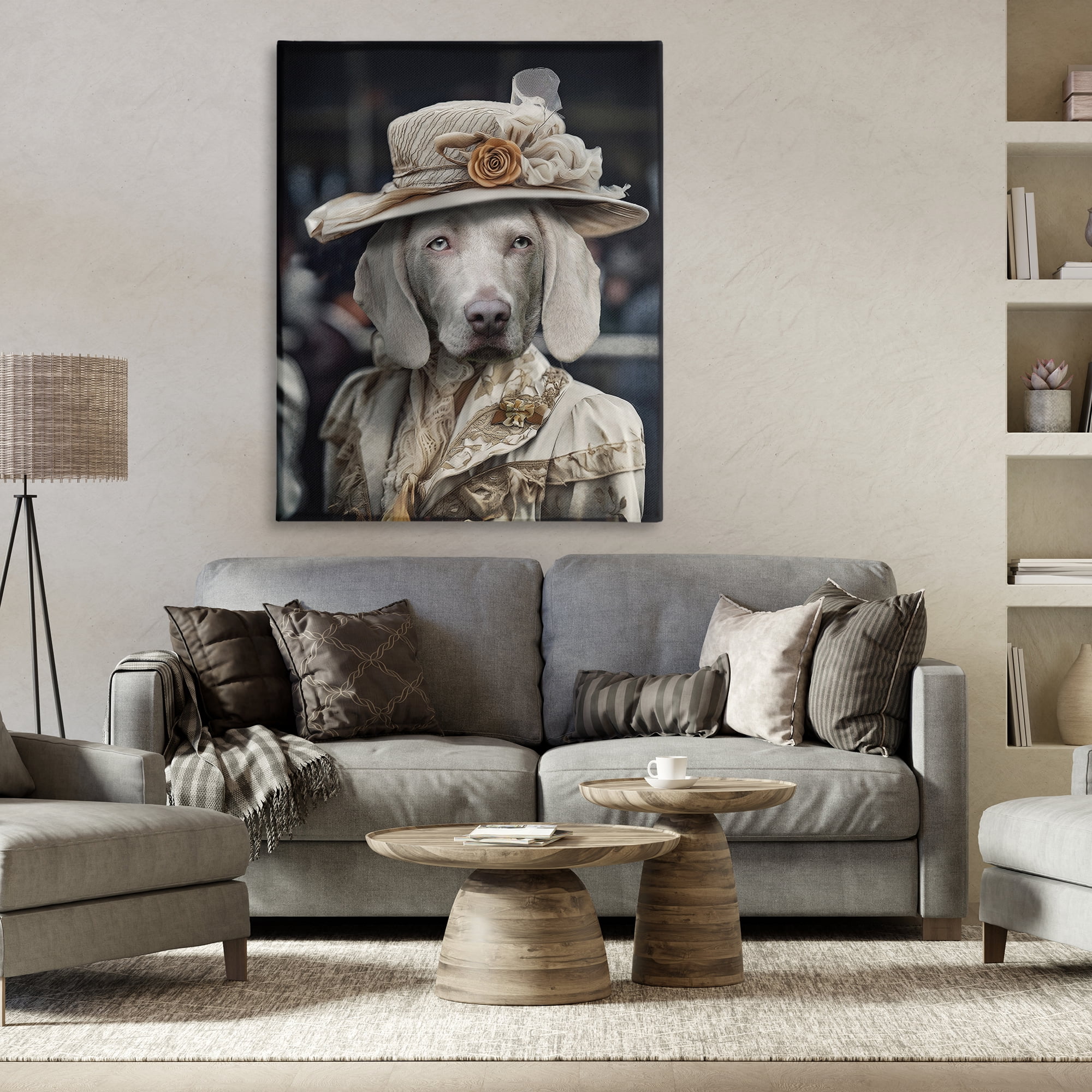 Stupell Industries Dog with Floral Hat Animals & Insects Painting Gallery Wrapped Canvas Art Print Wall Art, 36 x 48