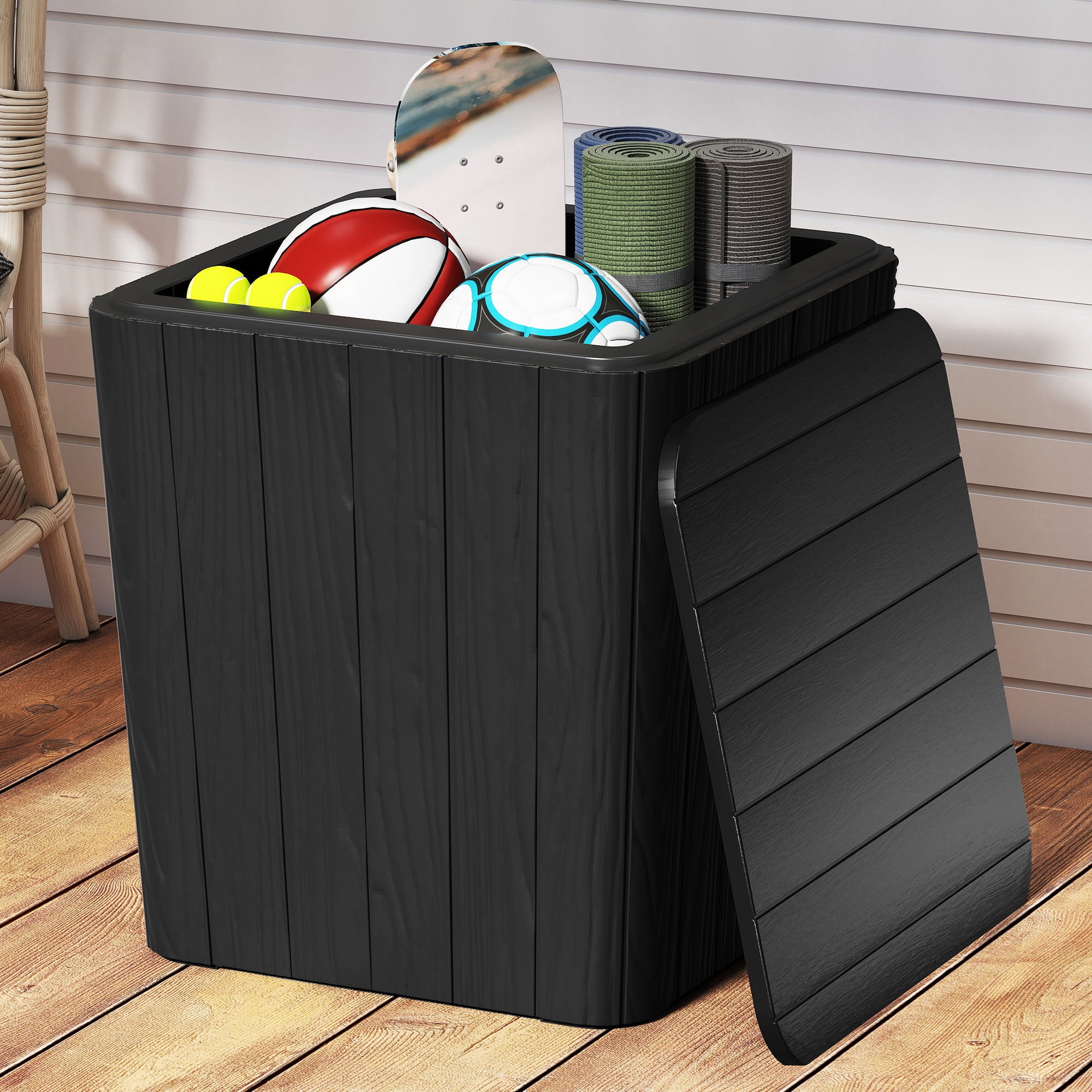 Uforic 11.5 Gallon Outdoor Resin Deck Box, Multifunctional Patio Side Table & Storage Container for Cushions & Outdoor Decor, Black