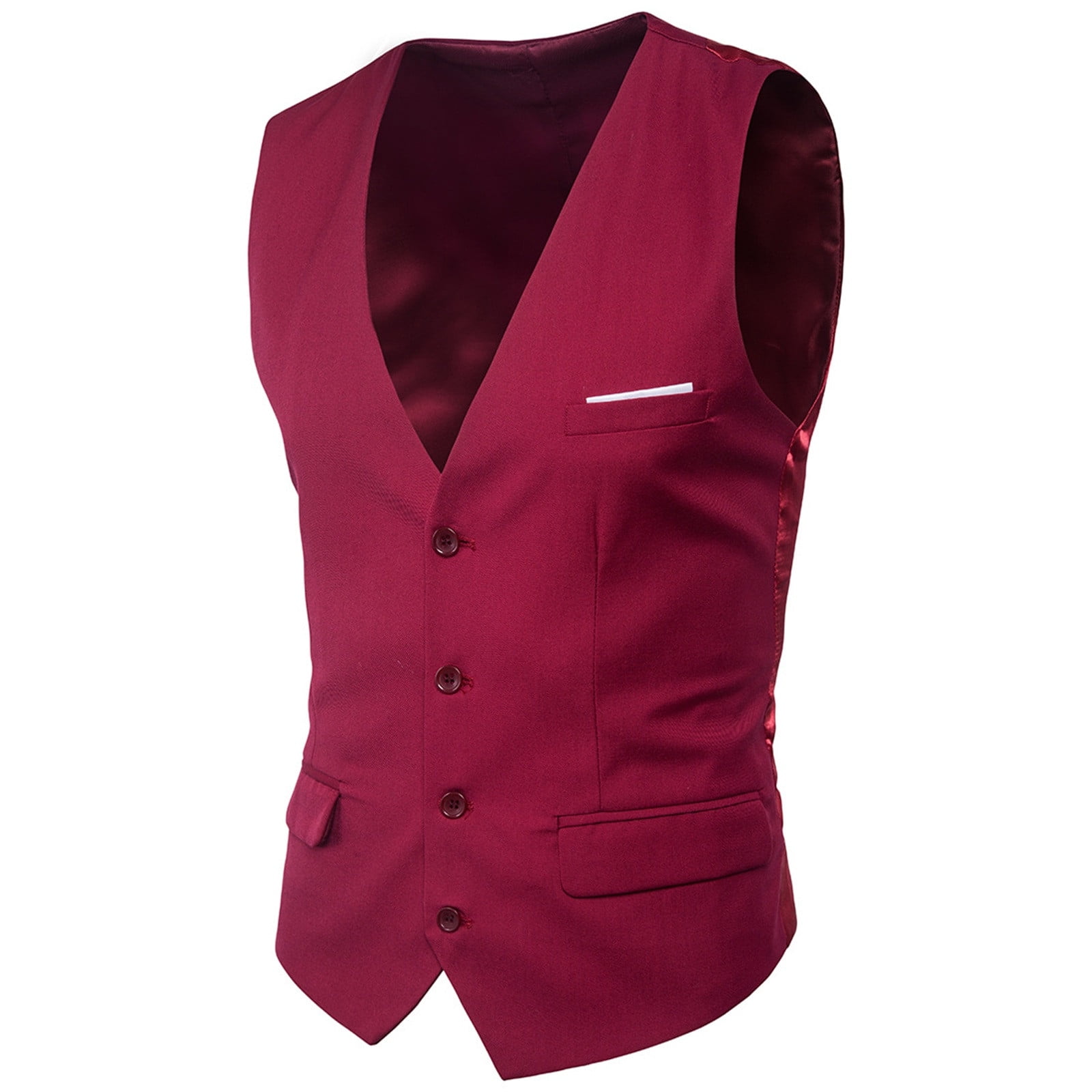 Wojeull Men's Suit Vest V Neck Silm Fit Solid Formal Suit Waist Coat ...