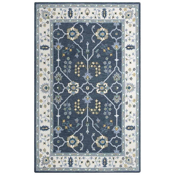 Gatney Rugs Walbin Area Rug A01108 Blue Bordered Scrolls 5' x 7' 6" Rectangle