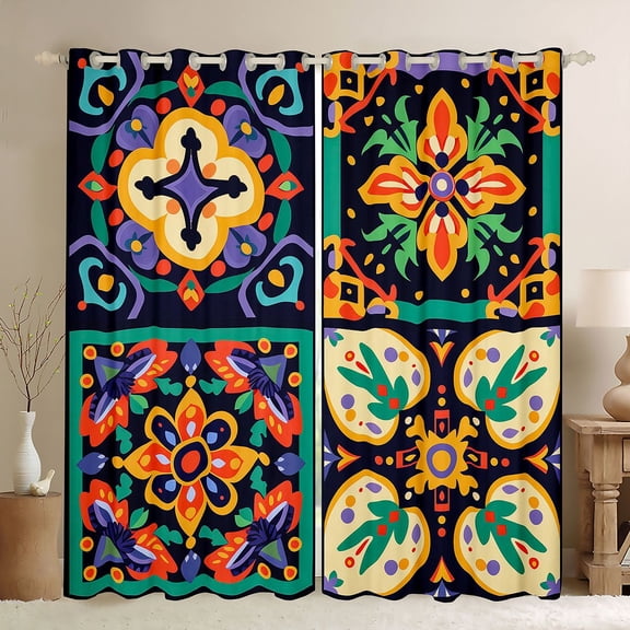 jejeloiu Watercolor Bohemian Flower Black Out Curtains,Rainbow Cartoon Floral Curtains Pack of 2 (42x63 Each) For Adult
