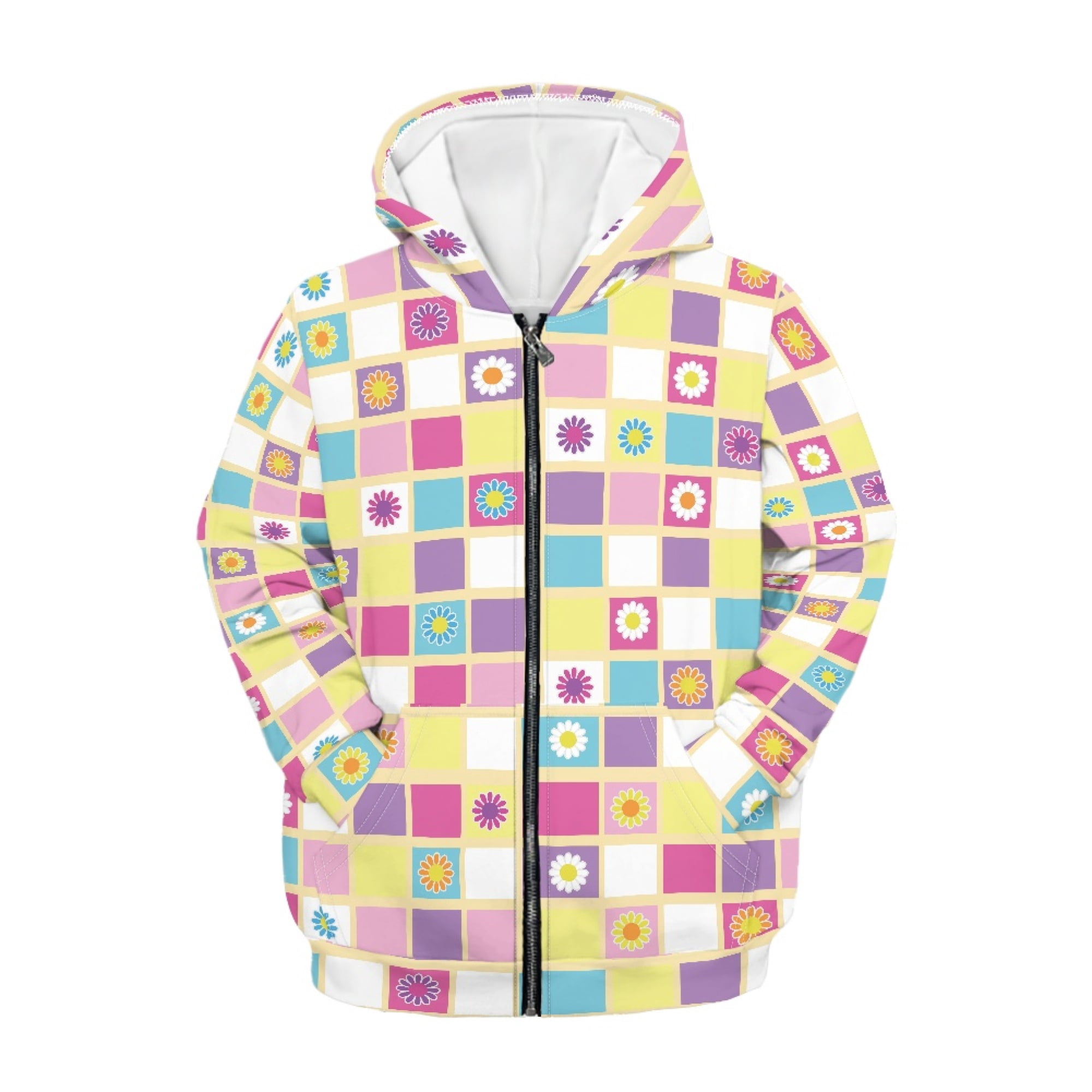 DISNIMO Daisy Hoodie Girl Plaid Hoodies with Zipper for Girls Zip Up Sweatshirt Jacket for Boys Hoodies Zip Front Sweatshirts 11-13 Childrens Hoodie Jackets Teenagers Hoodies Fall Girl Flower Hoodie