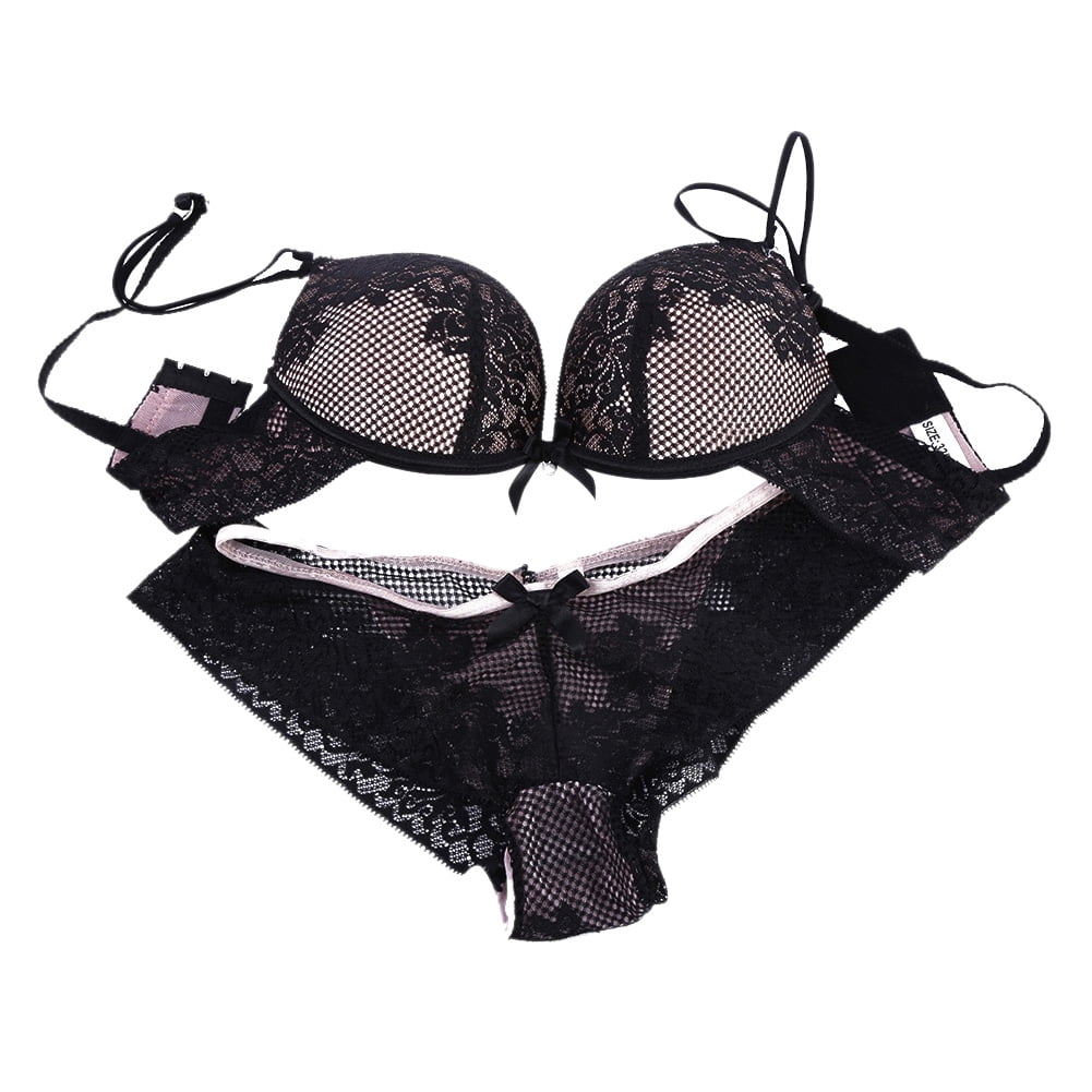 EFINNY Women's Lace Cotton Embroidery Push Up Bra and Panties Underwear Set