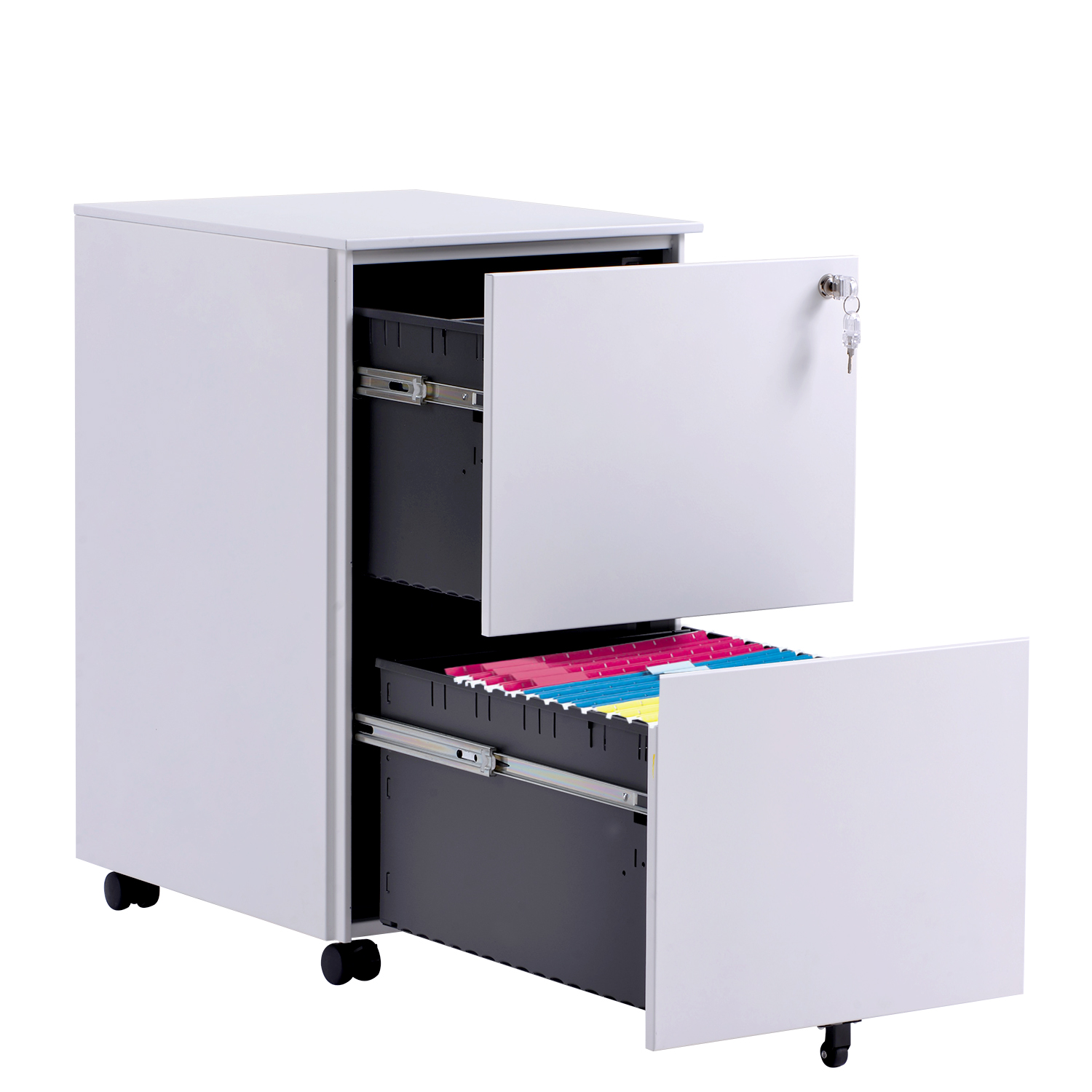 White Fully Assembled Except Wheels 2 Drawer Mobile File Cabinet With Lock Metal Filing Cabinet For Legal Letter A4 Size Office Furniture Accessories Office Products