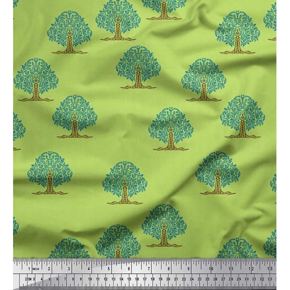 Soimoi Poly Georgette Fabric Tree Block Decor Fabric Printed Yard 42 Inch Wide