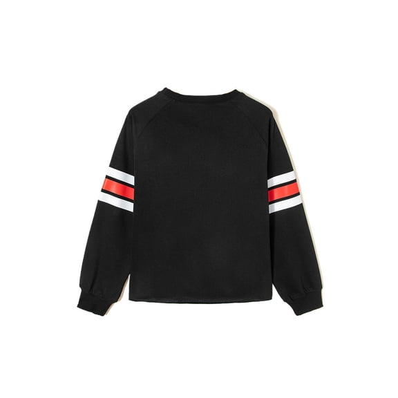 Women's Black Varsity Spirit Striped 89 Graphic Casual Sweatshirt, XL
