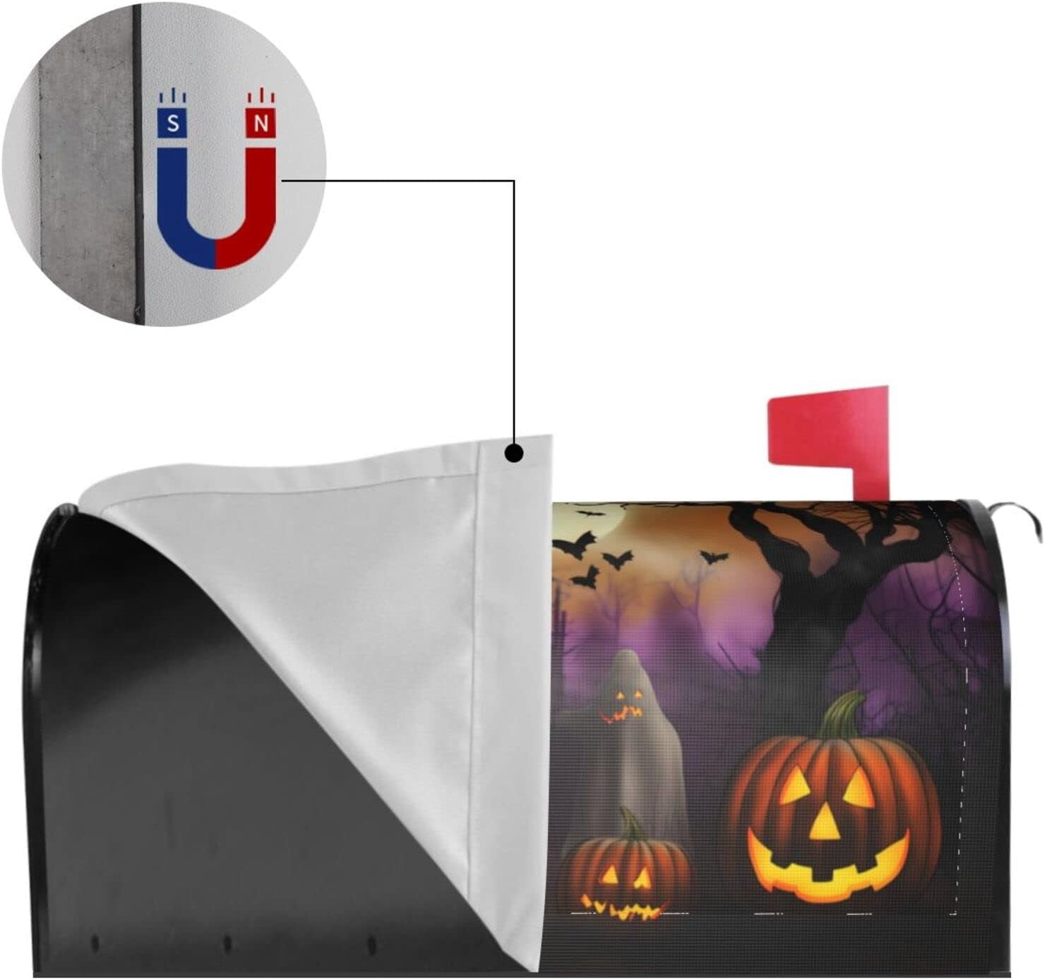 Halloween Haunts Mailbox Covers, Magnetic Post Box Cover Wraps Standard Size 21x18 in for Garden Yard Decor