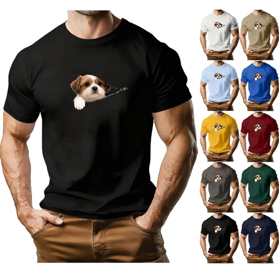 DODADAWANJ Summer Tshirts for Men Fashion Cute Dog Graphic Tees Big and Tall Short Sleeve Tshirt Casual Crew Neck T Shirts White M