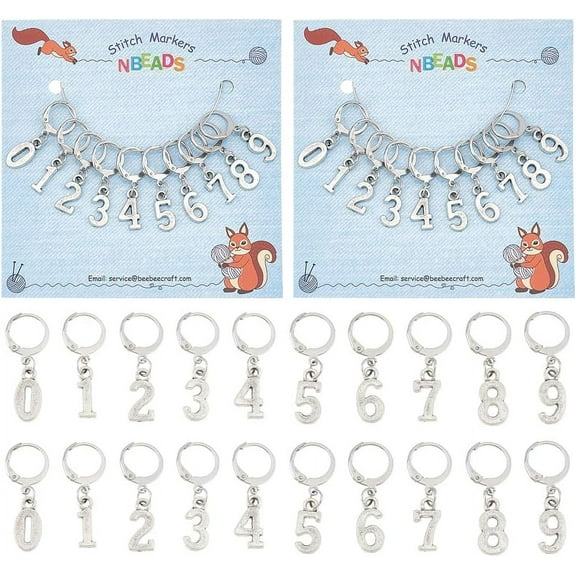 20 Pcs 0~9 Number Stitch Markers Alloy Crochet Stitch Marker Charms 304 Stainless Steel Clasp Locking Stitch Marker for Knitting Weaving Sewing Jewelry Making DIY