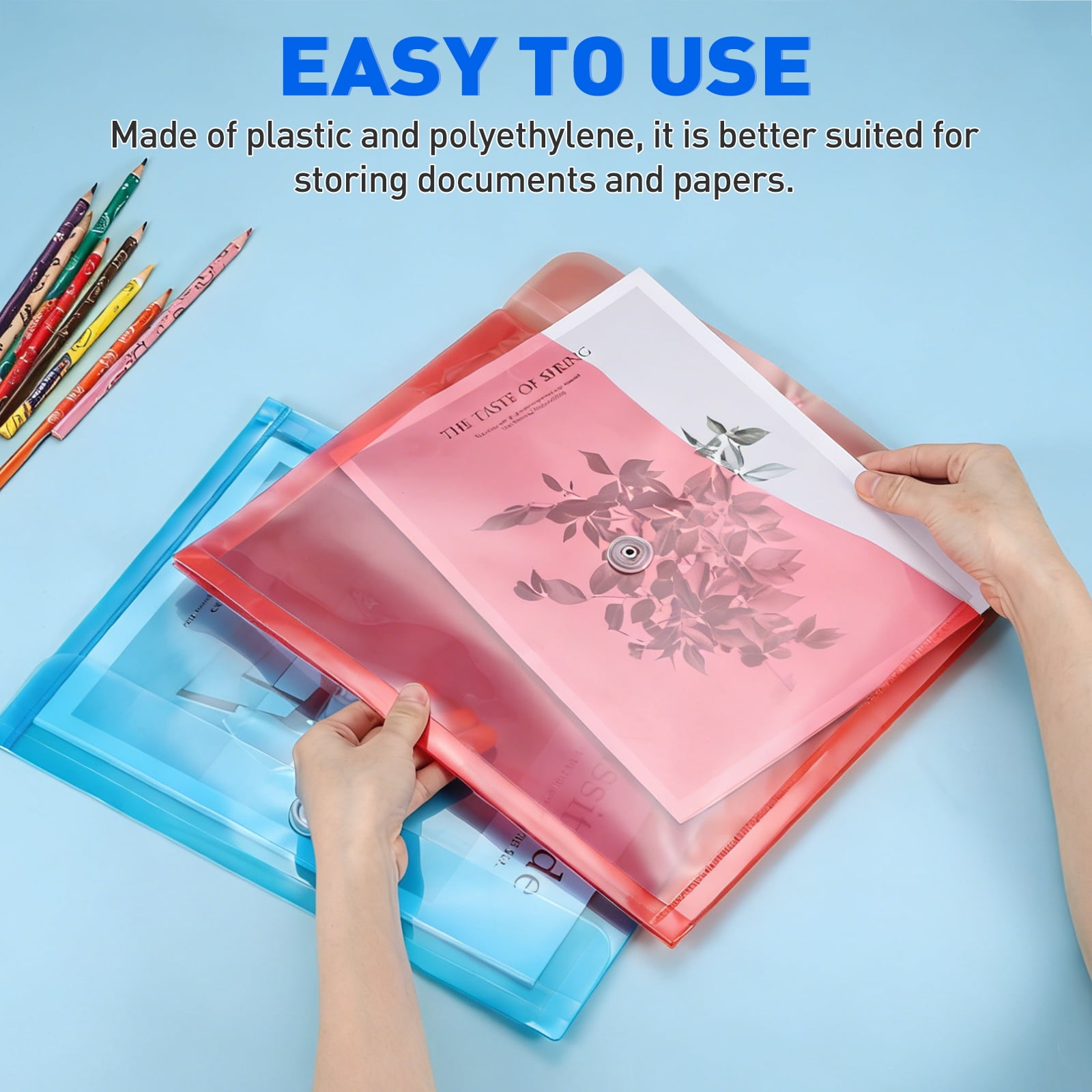 Uxcell 1Set Plastic Envelopes with Button String Tie Closure, Letter A4 Size File Document Folders Envelopes for Home Work Office Organization, Assorted