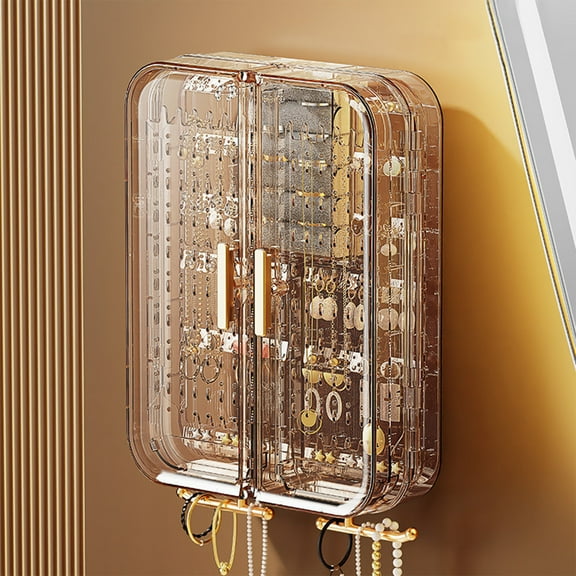 Wall-Mounted Jewelry Organizer, No Punch Transparent Necklace Storage Box, Earring and Ring Display Rack, Bedroom Hanging Jewelry Cabinet, Teen Birthday Gift