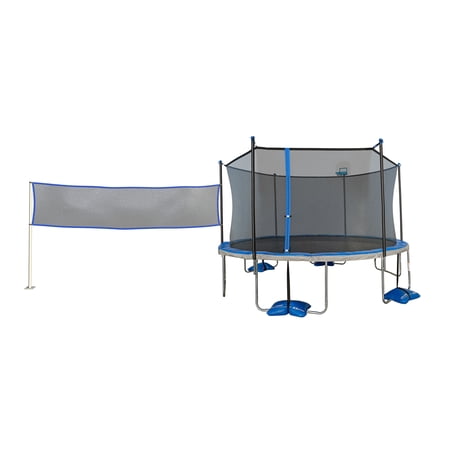 TruJump 14  Trampoline with Water Anchors  Basketball Hoop  Badminton and Volleyball  Blue