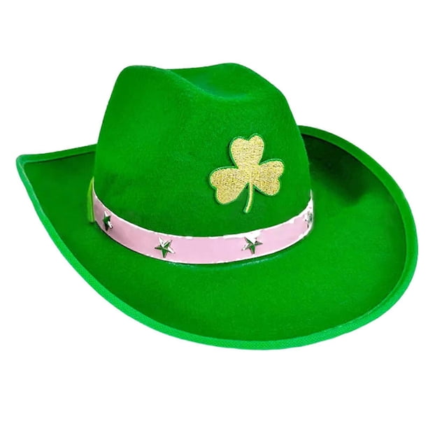 Elegant Green Homburg Leprechaun Styling Hat with Unique Glitter Shamrock Wide Brimmed Western Hat for Casual Wear