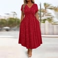 thumbnail image 6 of Quixlent Glitter Sparkly Summer Dress for Women Twist Front V Neck Flowy Beach Sundress Short Sleeve A-line Swing Long Dress, 6 of 8