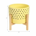 thumbnail image 3 of Flower Pot Planter On Stand for Home Decor - Ceramic Stoneware Indoor and Outdoor Garden Flower Pot for Orchids - Wooden Stand and Dot-Pattern Design for Living Room or Patio Display - 9", Yellow, 3 of 12