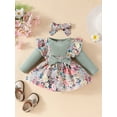 thumbnail image 5 of Baby Girl Fall Outfits Newborn Infant 3Pcs Set Romper Suspender Dress Skirt with Headband Suit, 5 of 9