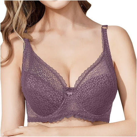 SMihono Mesh Bras for Women Minimizer Bras for Women Full Coverage Smooth Soft Back Smoothing Bra Lace Beauty Back Strap Wrap Plus Size Bras Purple 80