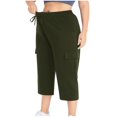 thumbnail image 5 of CFLVAEK Plus Size Womens Cargo Capris with Pockets Casual Drawstring Elastic Waist Capri Pants Loose Fitted Wide Leg Capri Pant Plain Color Hiking Travel Pants Army Green L, 5 of 10