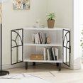 thumbnail image 2 of Storage Hexagonal Corner Cabinet with Tempered Glass Doors, Modern Minimalist 2-Tier Floor Cabinet with Metal Frame, Side Cabinet for Living Room, Hallway, Bathroom, Bedroom, Dining Room, White, 2 of 7