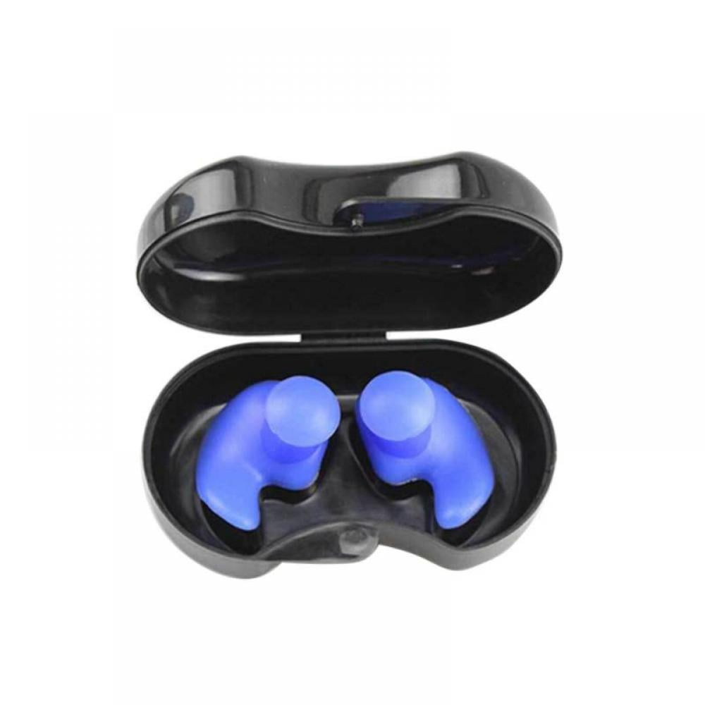 2 Pairs Swimming Ear Plugs Reusable Waterproof Earplugs with Organizer Box for Swimming Surfing Snorkeling Showering Silicone Swim Ear Plugs for Adults Black + Blue