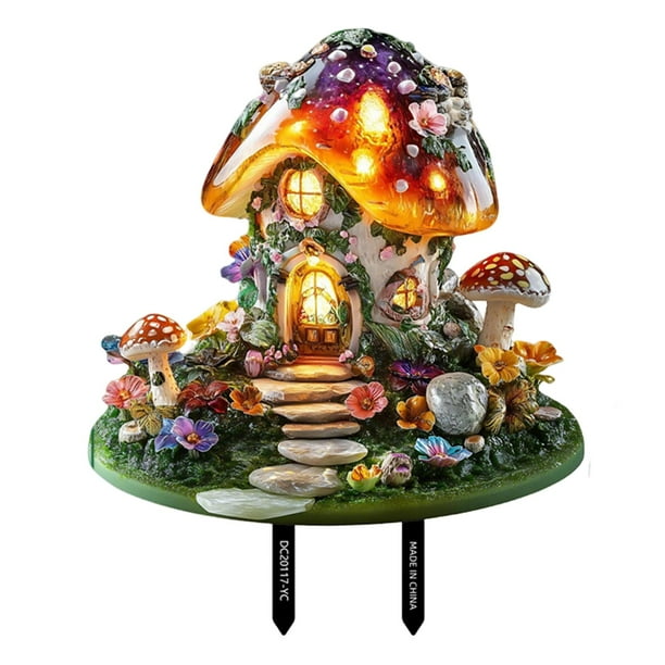 Estaca decorativa para jardín con forma de casa de hongos, adorno resistente y ligero. 255 x 254 cm