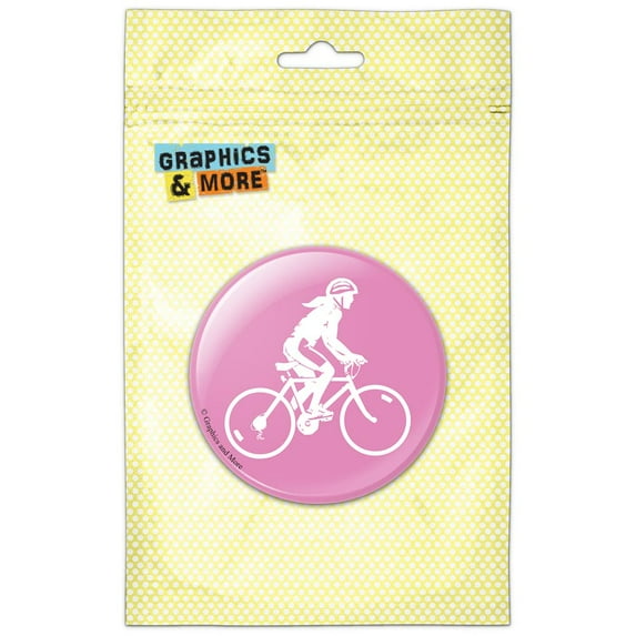 Woman on a Bike Racing Bicycle Ride Pink Refrigerator Button Magnet