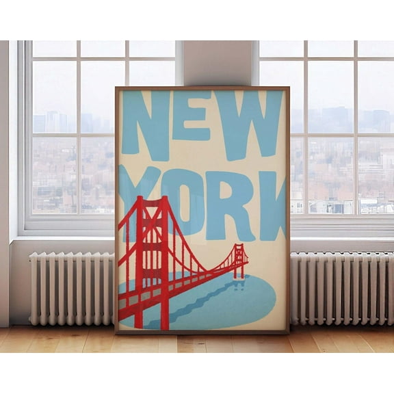 New York Art Print Vintage Nyc Wall Art Retro New York City Poster Minimalist New York Art Nyc Poster Art Blue Wall Art, Modern Wall Decor, 8x12 UNFRAMED