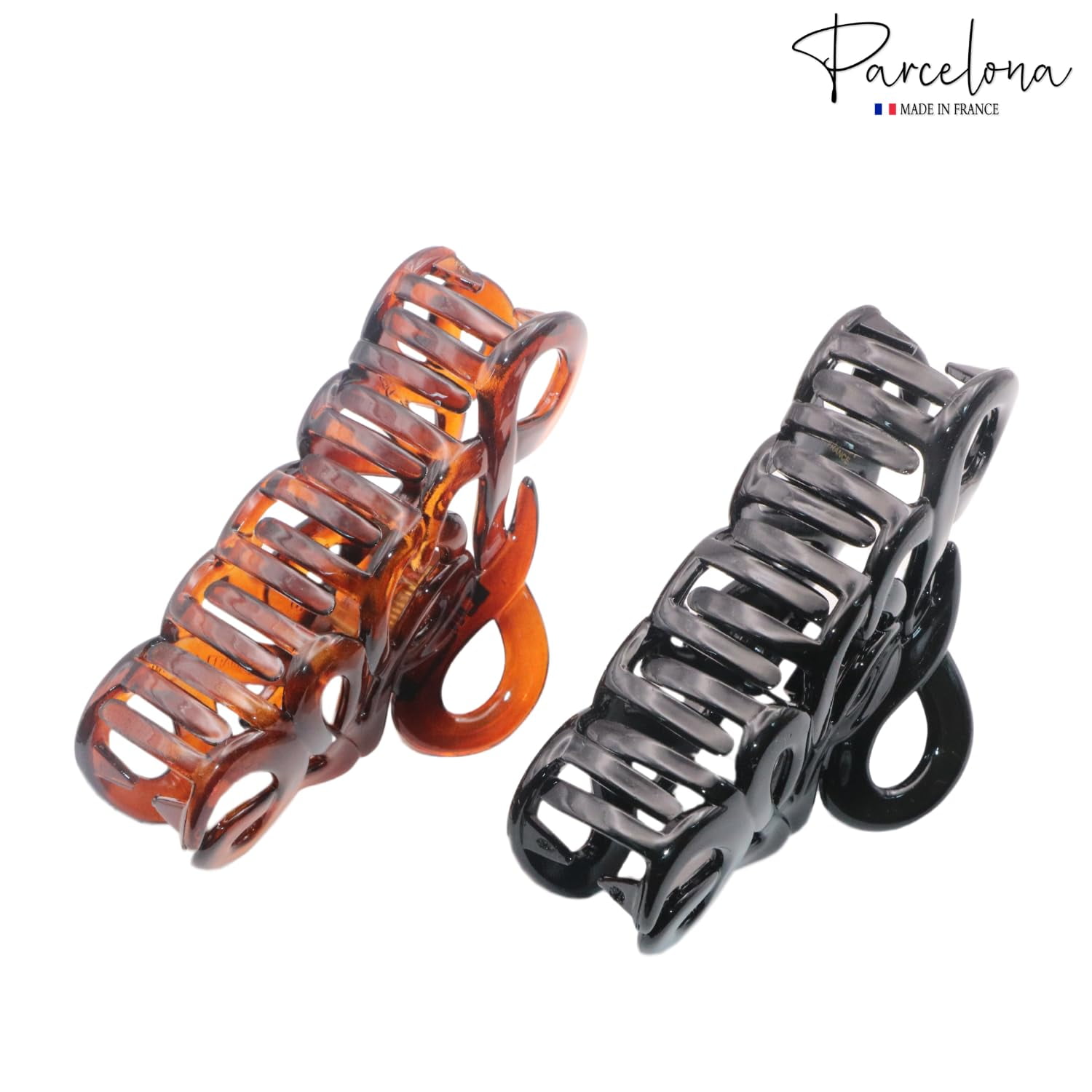 Parcelona French Love Medium 3" Shell and Black Celluloid Hair Claw Clips(2 Pcs)