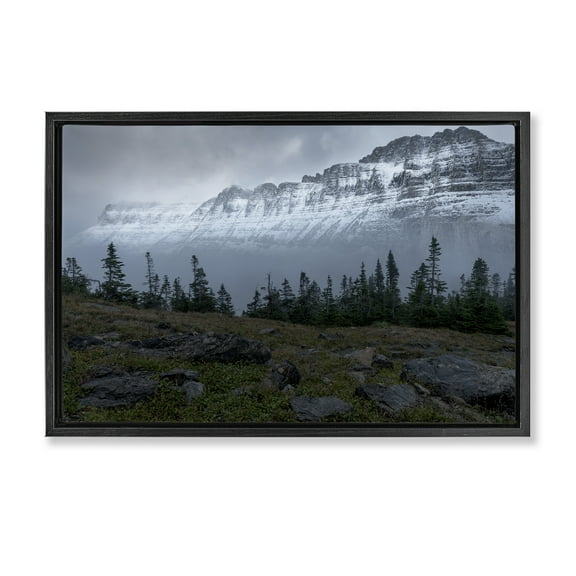 Stupell Industries First Snow Mountains Landscape Photography Black Floater Framed Art Print Wall Art, 25 x 17