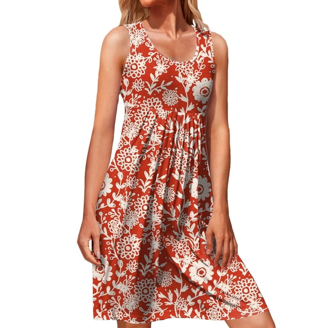 Moda mujer verano casual sin mangas impreso o-cuello chaleco vestido Pompotops ghjkhdj2108