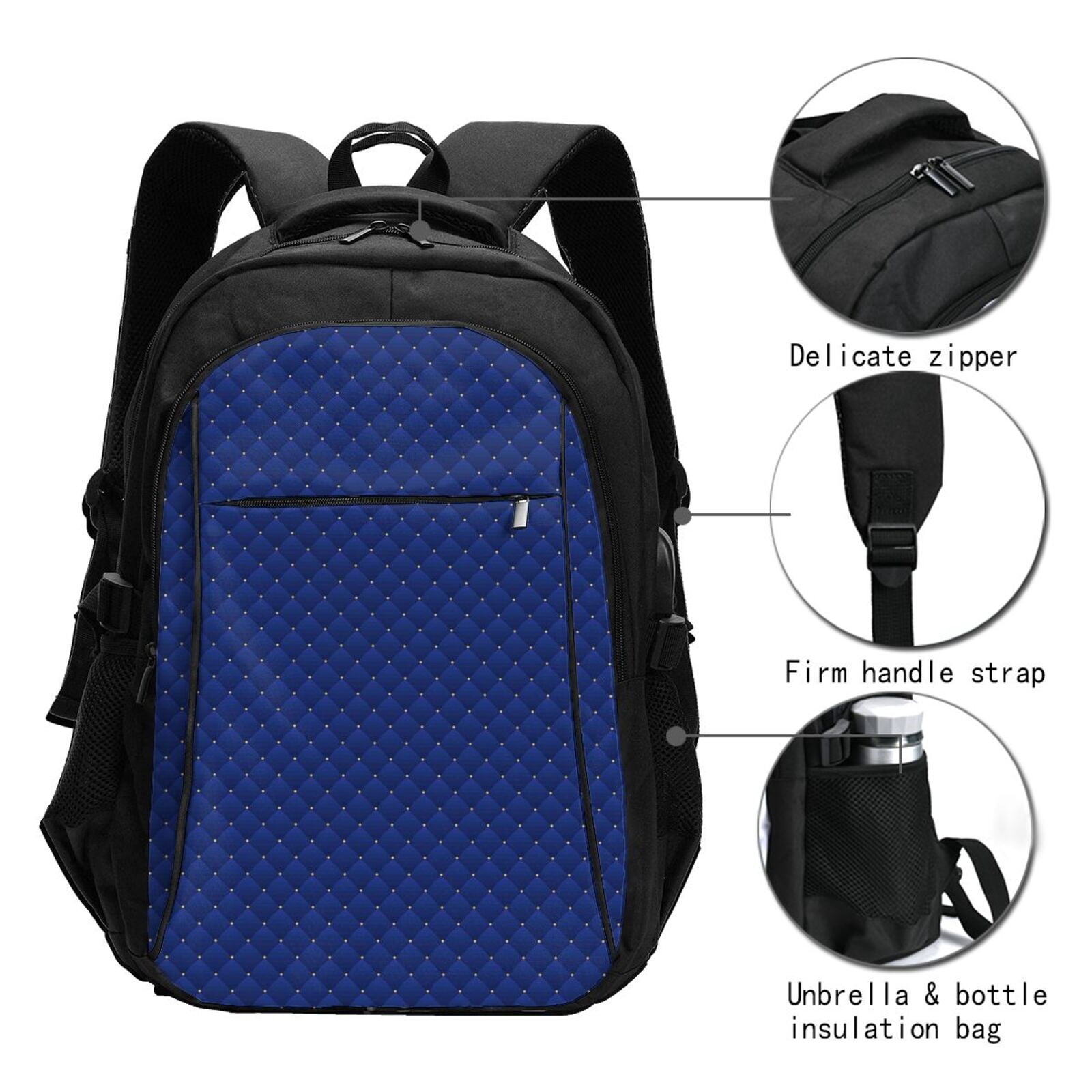 Vsdgher Navy Blue Print Travel Laptop Backpack, Laptops Backpack with USB Charging Port, Water Resistant Computer Bag Gift for Men & Women