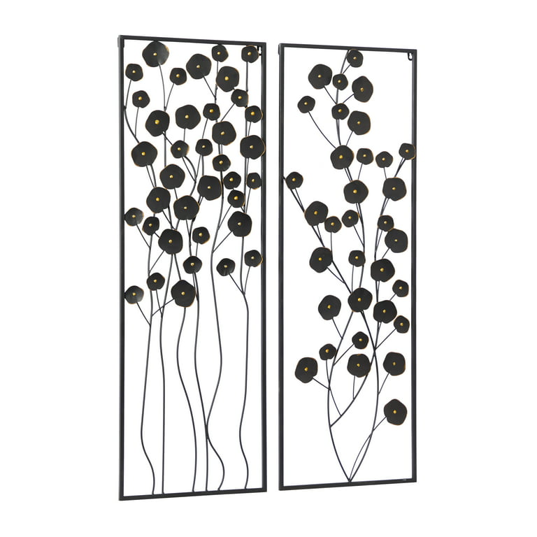 Deco 79 Metal Floral Wall Decor with Black Frame, Set of 2 12W, 36H, –  Medi Thread Collection