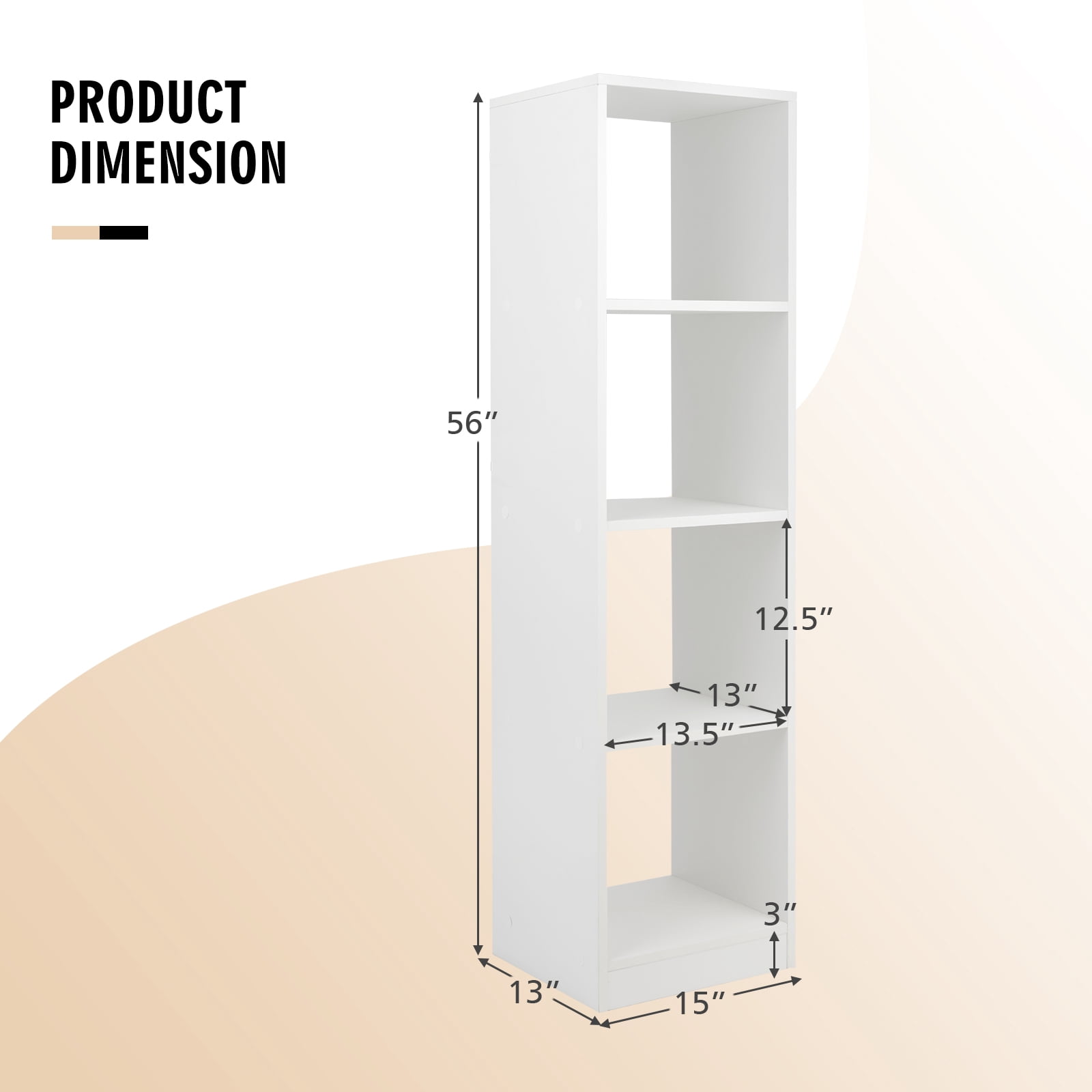 Giantex Tall 4 Cube Bookcase, Freestanding Narrow Open Display Bookshelf, Wooden Storage Organizer for Small Place