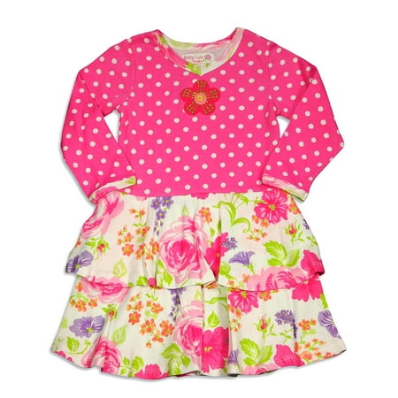 

Baby Lulu - Baby Girls Long Sleeve Ana Dress 30340-9Months (Ava Dress Pink Rose)