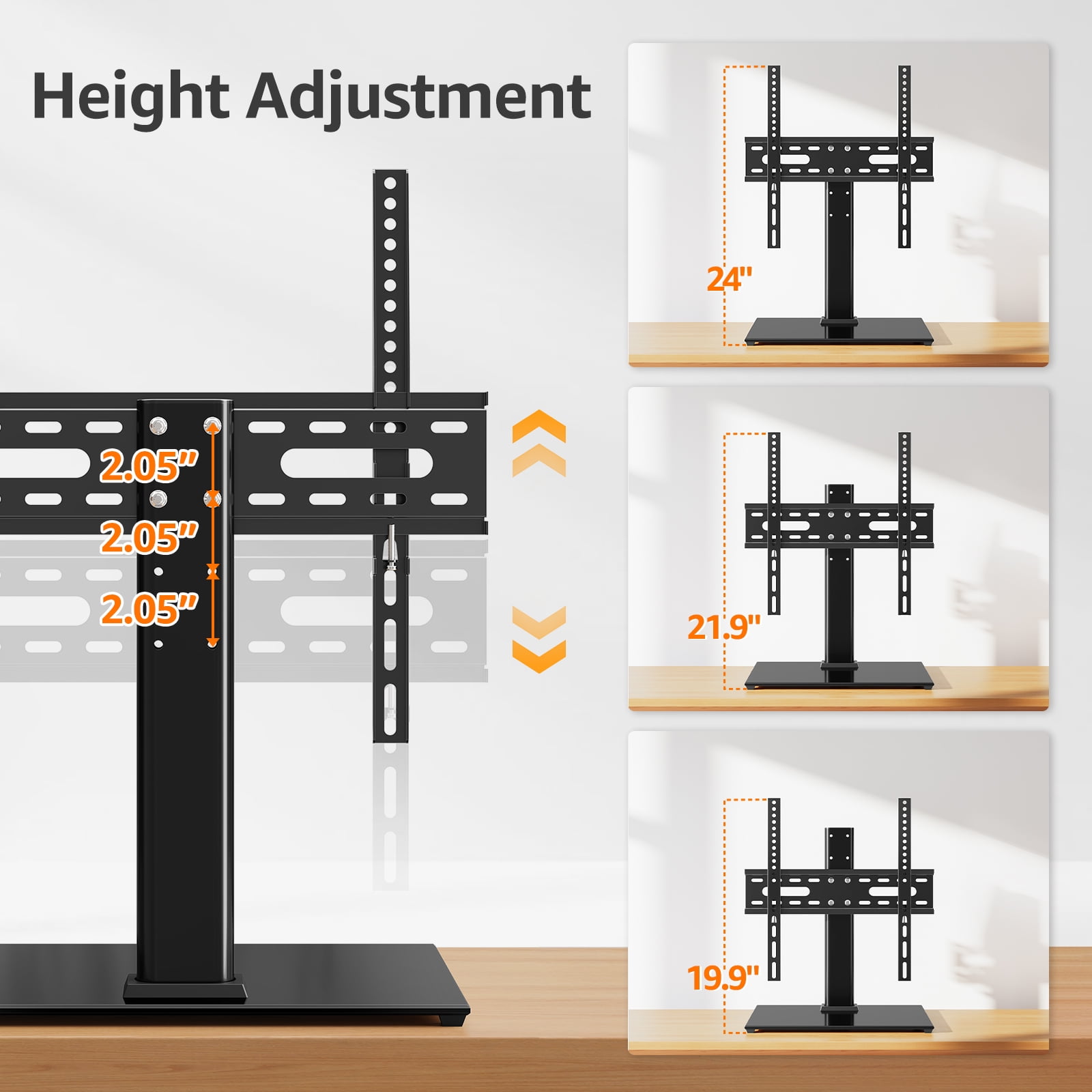 HOMOUNT Universal Tabletop TV Stand for 24-60 inch TVs, 5 Level Height Adjustable, Desktop TV Base with Tempered Glass Base, Max 400x400mm, Holds up to 88 lbs