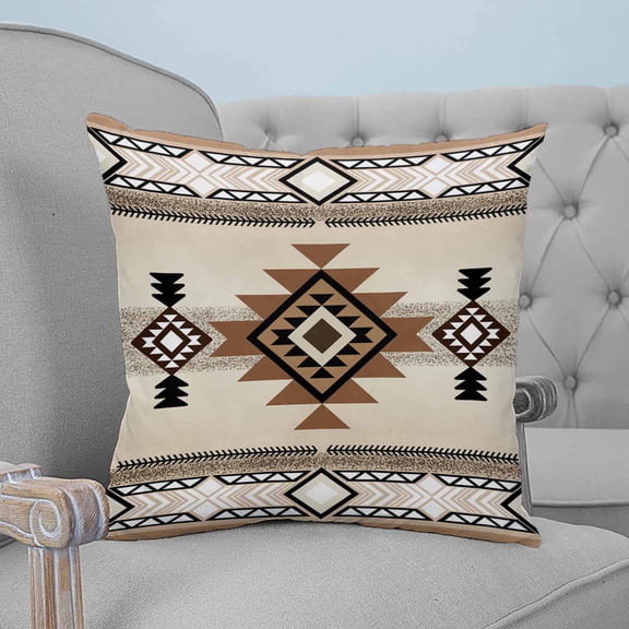 Southwest Throw Pillow Covers, Soft Pillowcases with Invisible Zipper, Brown Bohemian Abstract American Aztec Decorative Square Pillow Cushion Covers for Living Room Couch Sofa Bed 18x18 Inches