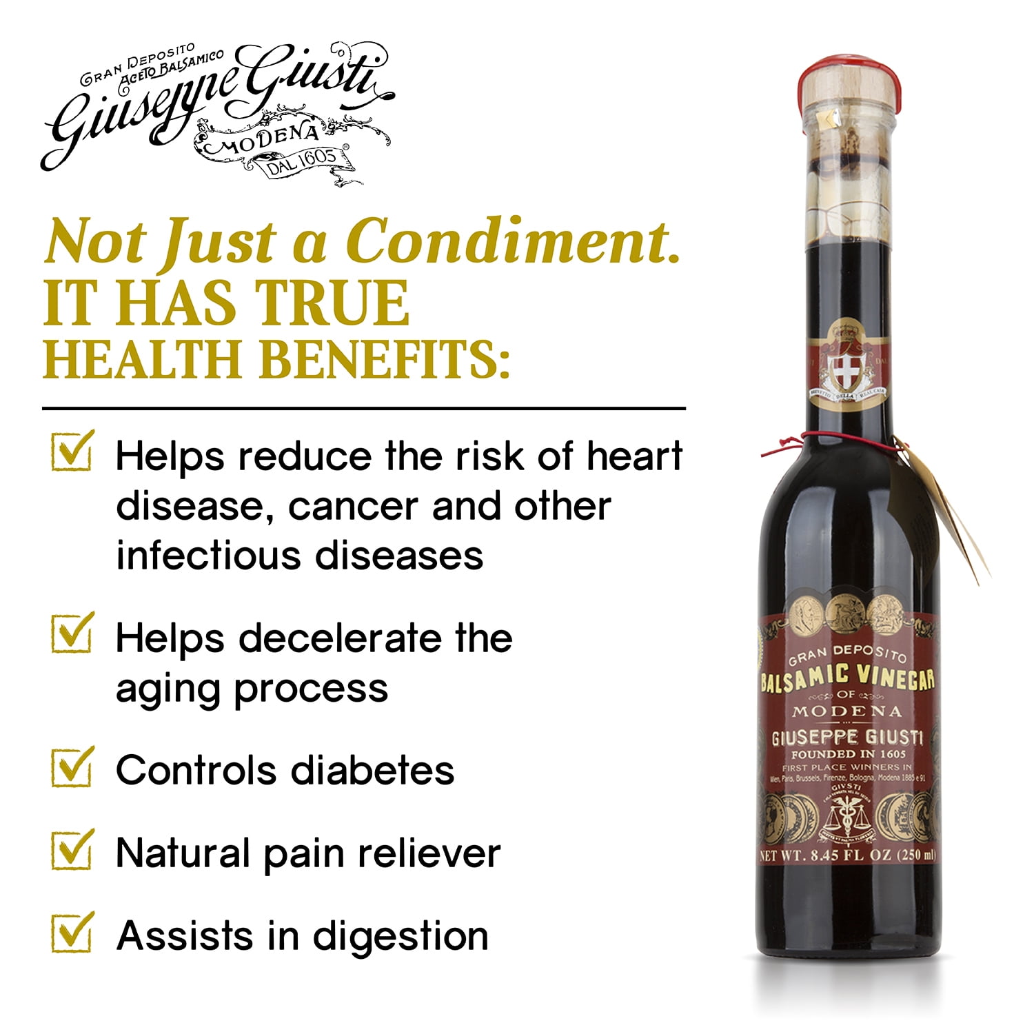 Giuseppe Giusti Balsamic Vinegar of Modena with Pourer, 3 Gold Medals - 4 pack