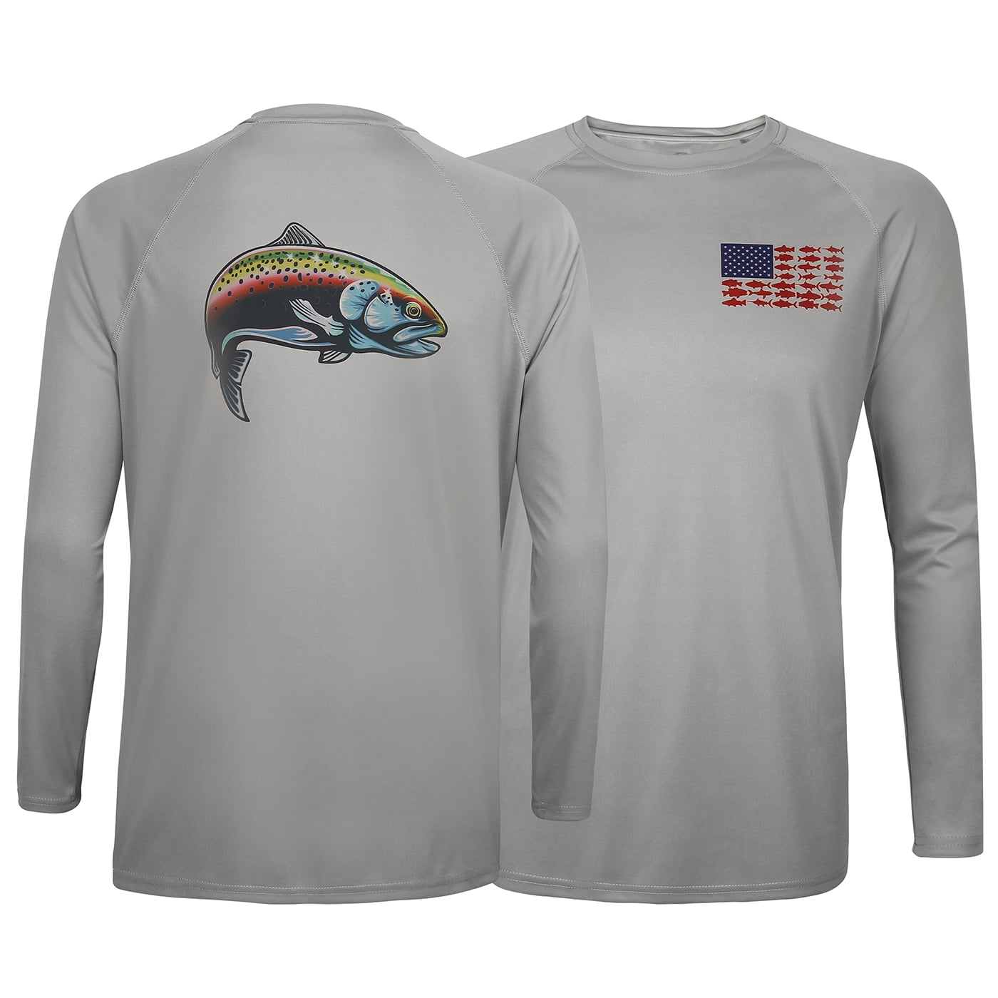 Mens Athletic Performance Shirt Long Sleeve Gray Rainbow Trout XL