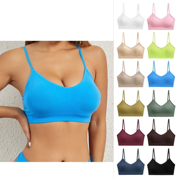 Women's Spaghetti Strap Sports Bra - Low Impact Racerback Yoga Top, Seamless Breathable Workout Crop Top for Gym & Casual Wear Black L