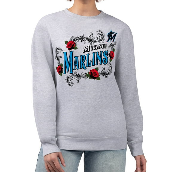 Women's G-III 4Her by Carl Banks Gray Miami Marlins Retro Roses Fleece Pullover Sweatshirt