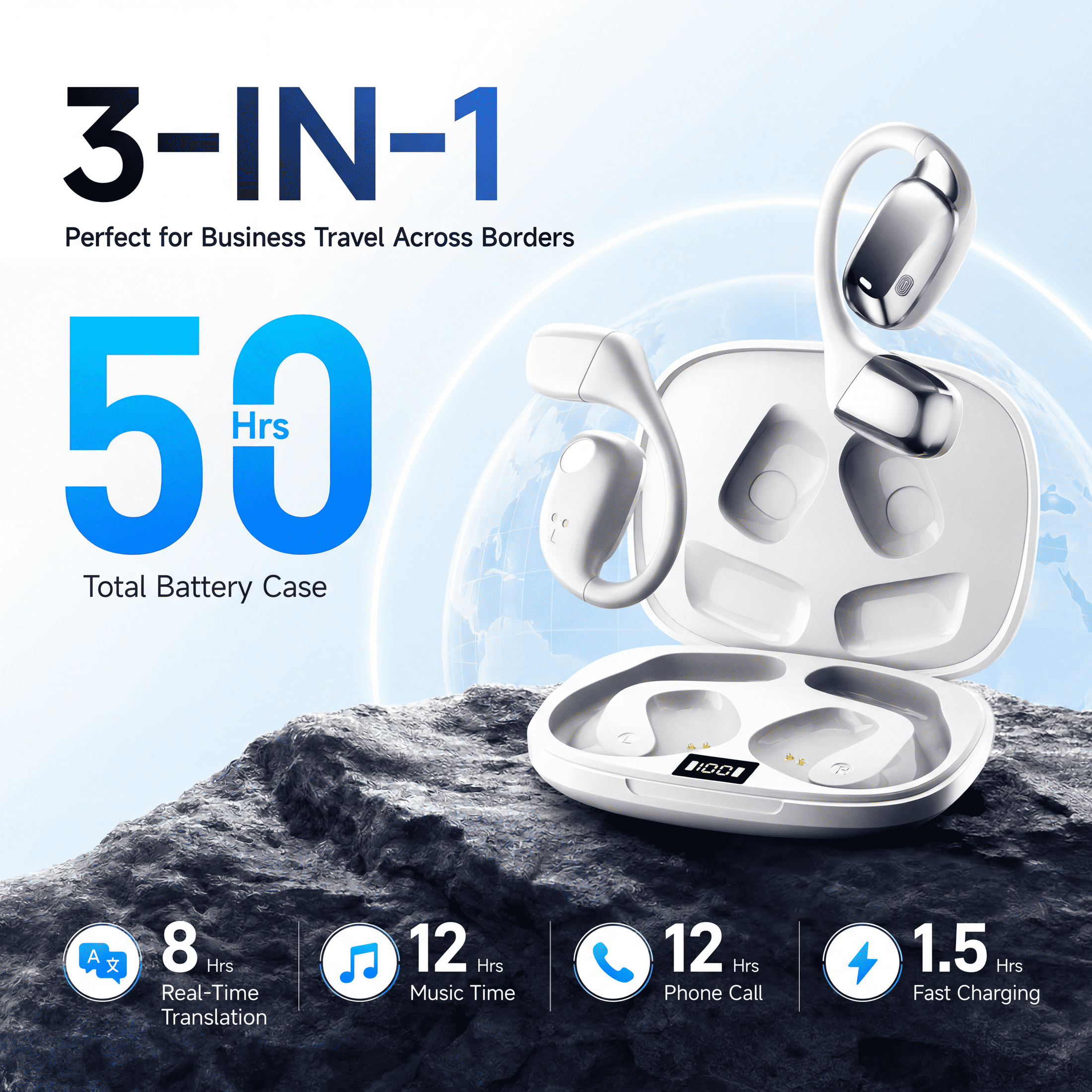 AI Translation Earbuds Real Time, Translator Earbuds for 144 Languages, Bluetooth Wireless Headphones, Two-Way translation device , iOS and Android for Travel, Learning
