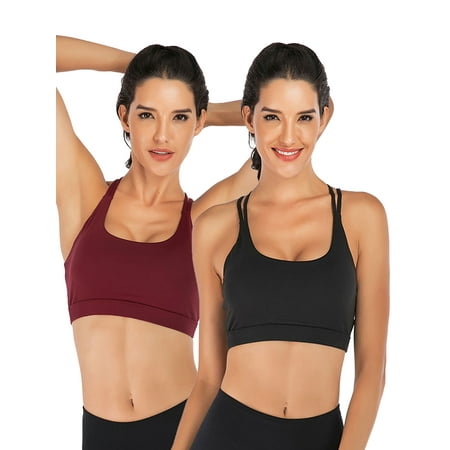 

DODOING Women s Racerback Sports Bra Cross Back Strappy Removable Pads Yoga Running Workout Bra With Good Support