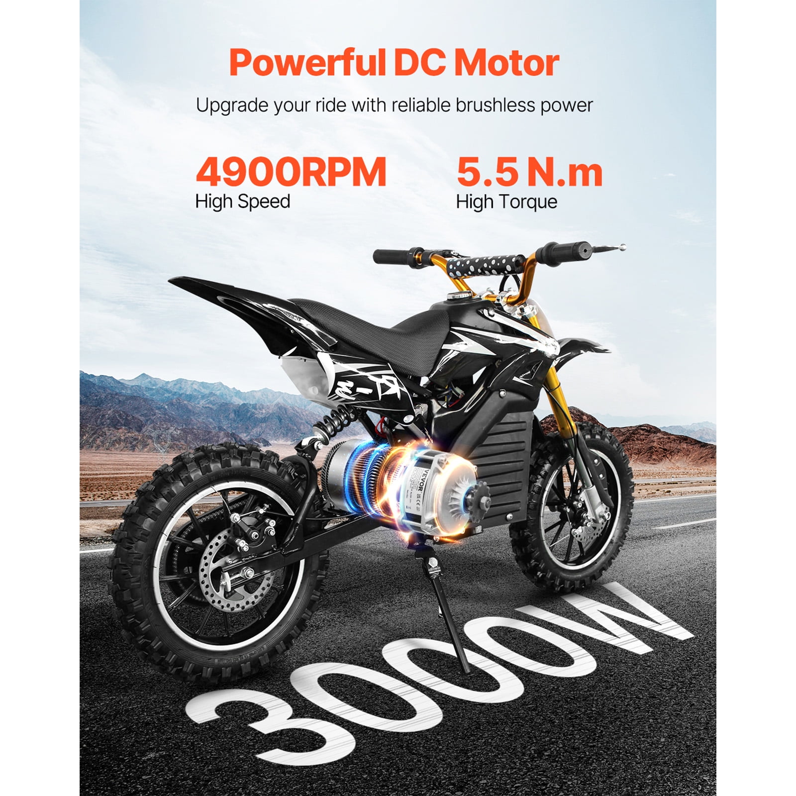 KFFKFF 3000W Brushless DC Electric Motor, 72V 4900rpm, Ideal for Go Kart, Electric Dirt Bike, E-Bike, Motorcycle Scooter, DIY Projects