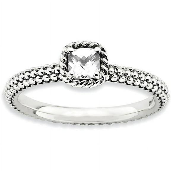 Checker-Cut White Topaz Sterling Silver Antiqued Ring