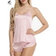 thumbnail image 4 of PULLIMORE Women Sleepwear Set Satin Cami Shorts Pajama Set Sexy Lingerie Babydoll Nightwear (S, Pink）, 4 of 7