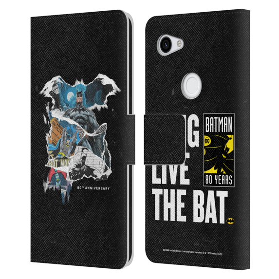 Head Case Designs Officially Licensed Batman DC Comics 80th Anniversary Ripped Paper Logo Leather Book Wallet Case Cover Compatible with Google Pixel 3a