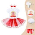 thumbnail image 3 of IBTOM CASTLE Infant Baby Girls 1st Birthday Outfits Short Sleeve Romper + Tutu Skirt + Headband 3PCS Set for Cake Smash Photoshoot 1 Year Red + Pink, 3 of 8