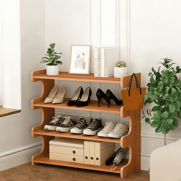 MEHOOM 4 Tier Bamboo Shoe Rack Organizer, Sturdy Shoe Storage Shelf for Closet, Entryway, Dorm & Garage, 28"x11"x20" (Natural)